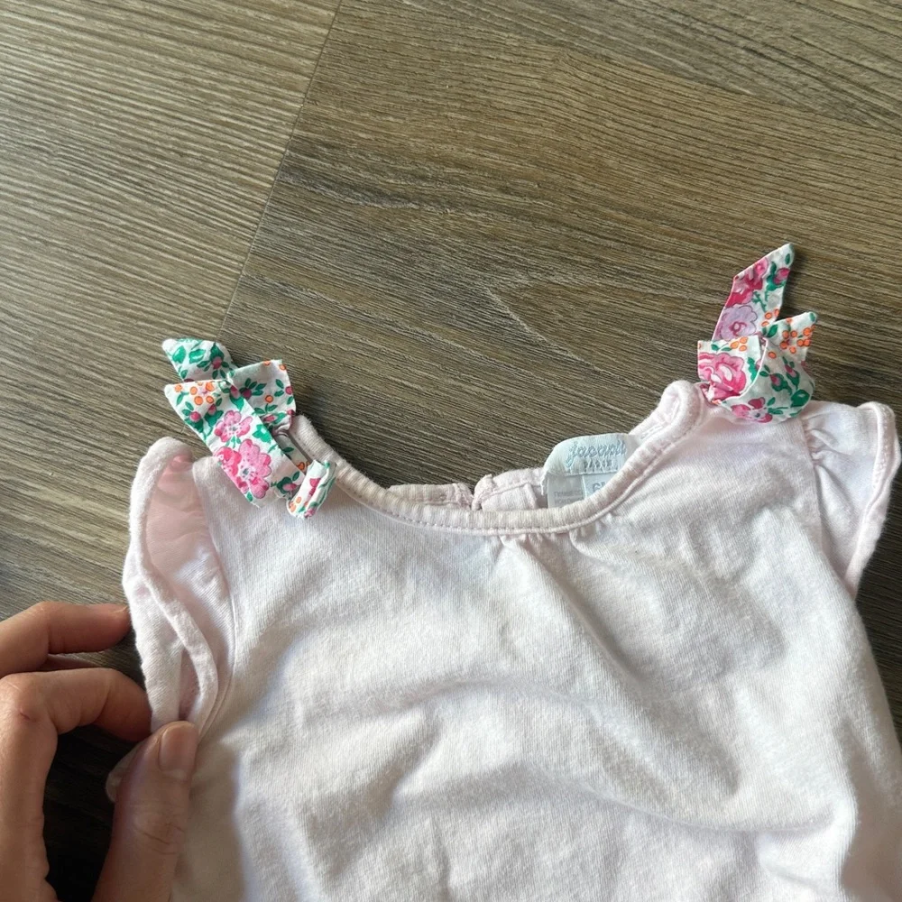 Jacadi baby girl floral bow embellished cotton shirt and pants set
